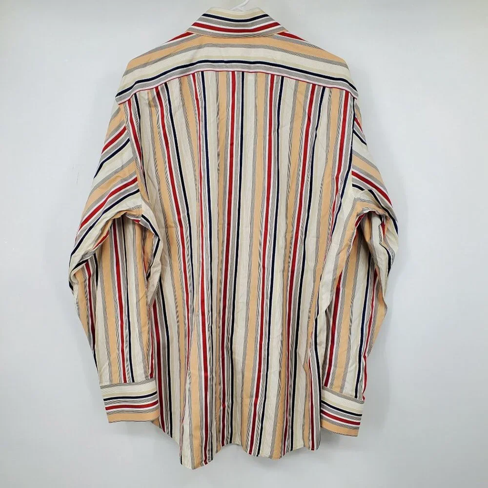 Banana Republic Orange and Red‎ Striped Men's Collared Dress Shirt XL 17 - 17.5